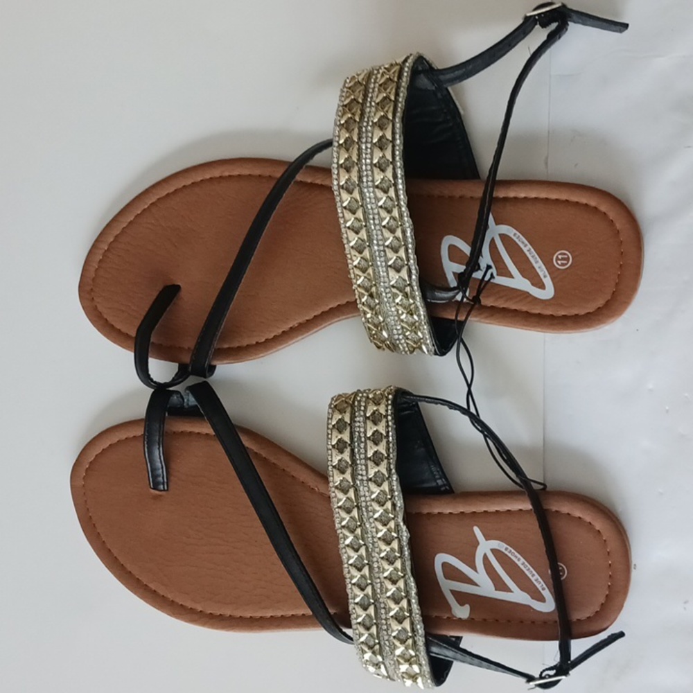 BLUE Suede Shoes Black Glam Sandals Size 11 - Picture 2 of 10